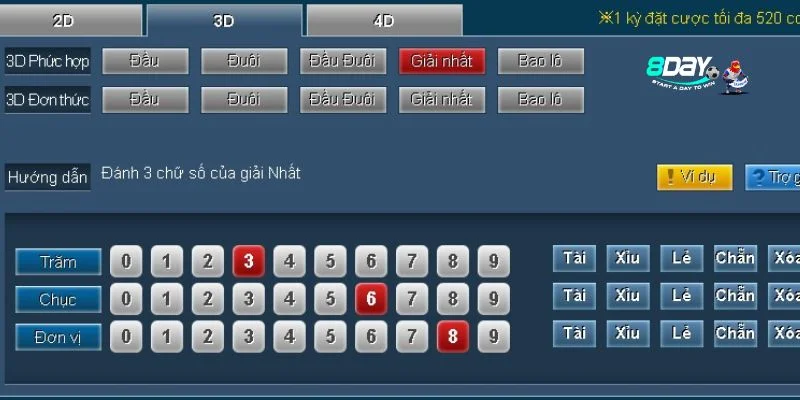 Lô 3 tại nhà cái 8DAY lừa lựa chọn được bet thủ yêu thích.